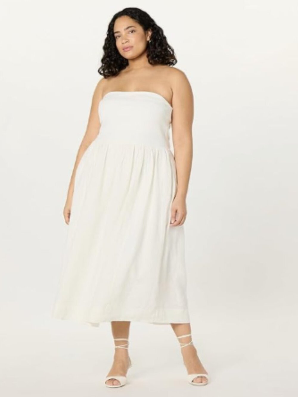 The Drop White Strapless Midi Dress Size Medium